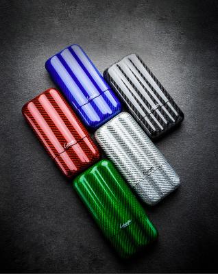 China Durable Carbon Fiber Cigar Tube Stylish Portable Three Pack Travel Cigar Case for sale