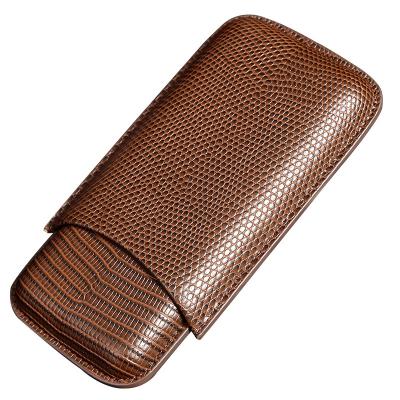 China Durable Lizard Pattern Leather Case Three Pack Cigar Humidor Portable Cigar Case Gift Box for sale