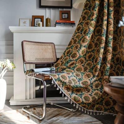 China Blackout Sunflower Jacquard Boho Drapes Living Room Finished Curtains for sale