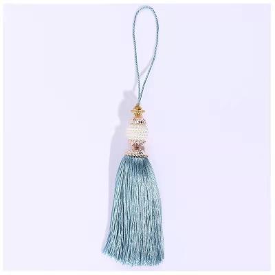 China Transitional High Quality Polyester Ball Drop Pearl Tassel Tassel Tiebacks Golden Fringe Curtain For Garment/Curtain for sale