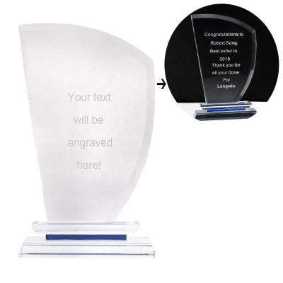 China Europe Personalized Crystal Plaque Award Glass Trophy With Custom Text Engrave For Retail for sale