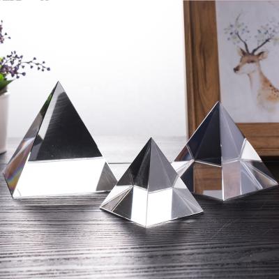 China Europe cheap 3D laser etched pyramid triangle crystal glass blank paper weight for engraving for sale