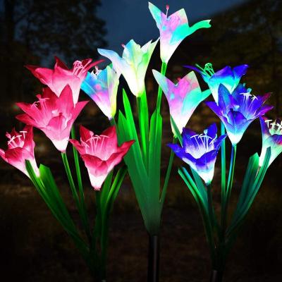 China Solar Warehouse 4 LED Color Changing Lily Flower Garden Stake Lamp Outdoor Yard Path for sale