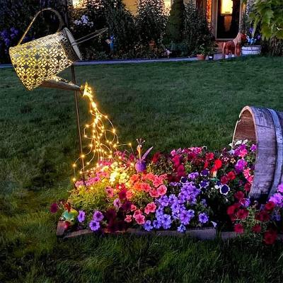 China Creative New Arrival Easy Installation LED Metal Kettle Lamp Watering Box Artificial Solar Lights With Hook Stake Solar Garden Lights for sale