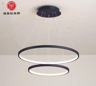 China Modern Acrylic Minimalist LED Chandelier Lights Black Metal Indoor Round Shape Pendant Light for sale