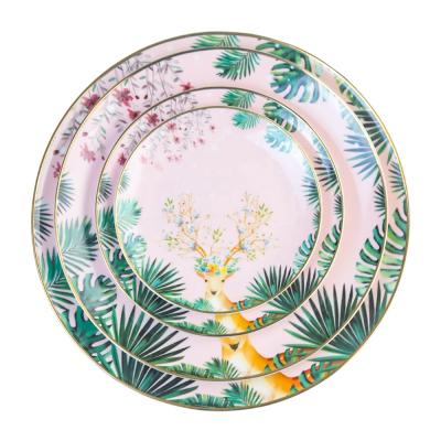 China Sustainable High End Chunyu Dinner Set Custom Dinnerware Logo Ceramic Pink Wedding Dishes for sale