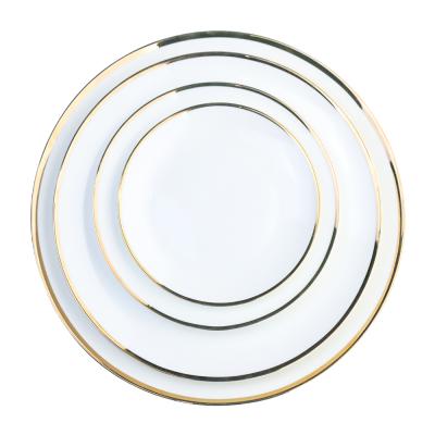 China Sustainable White Wedding Dinnerware Round Plate Gold Ceramic Dining Plate Sets European Dinnerware Sets for sale