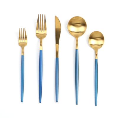 China Hot Selling Gold Stainless Steel Cutlery Cutlery Flatware Bulk Viable Shiny Spoon Fork Stainless Steel for sale