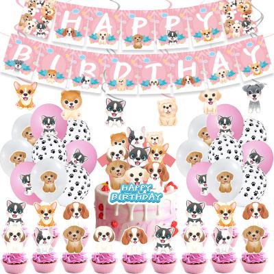 China Party Decorations LEMON Pink Dog Birthday Banner Confetti Balloons Globos Set Puppy Pet CakeTopper Tableware Party Decorations Supplkies for sale