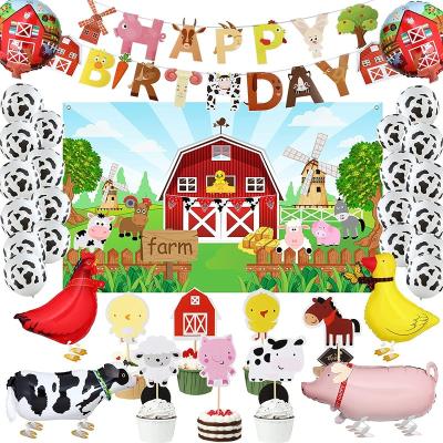 China Birthday LEMON Cow Animal Colorful Birthday Party Decoration Supplies Backdrop Banner Tableware Triangle Child Farm Party for sale