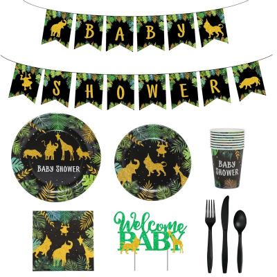 China Baby Shower LEMON Black Jungle Birthday Party Decoration Supplies Animal Latex Balloons Cool Globols Tableware Banner for sale