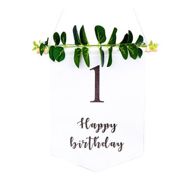 China Baby Shower LEMON INS Style 19th Happy Birthday Baby Shower Banner Eucalyptus Leaves Birthday Decor Number Party Supplies for sale