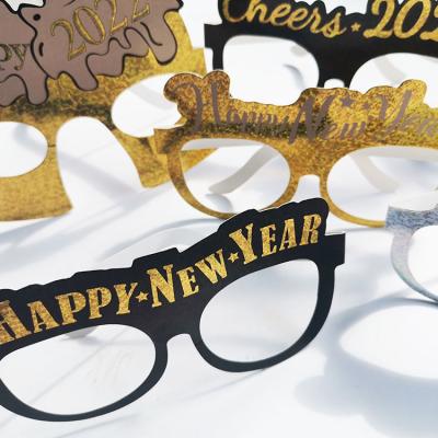 China Lemon Laser Gold Happy New Year Paper Glasses Like New Year Party Glasses Photo Props Party Decorations Favors New Years Eve 2022 for sale