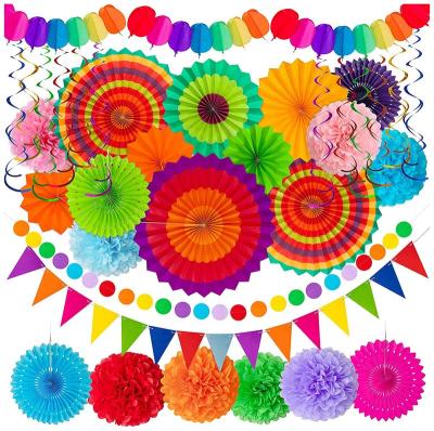 China LEMON Multi Colored Fiesta Purpose Paper Flowers Swirl Pennant Garland Banner New Party Paper Fan Party Supplies Decorations for sale