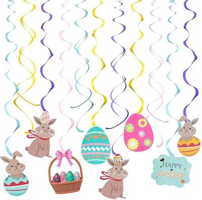 China 24pcs LEMON Easter Bunny Hanging Swirl Foil Decorations Easter Egg Kids Easter Party Supplies for sale