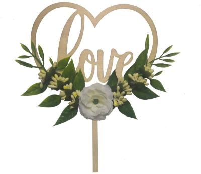 China Birthday LEMON Jungle Heart Wooden Flower Wedding Cake Topper Bridal Shower Anniversary Party Love Supplies Decoration for sale