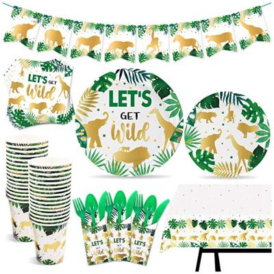 China Safari Wild Animal Tableware Birthday LEMON Jungle Party Decoration Supplies Banner Birthday Baby Shower Tableware for sale