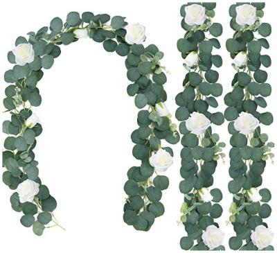 China Eucalyptus Valentine's Day Wedding Backdrop Wall Decor Rose Garland Vine Valentine's Day Decorative Silver Dollar Home Office Garden Party Garden Flowers LEMON 6.5ft Wedding Decorations for sale