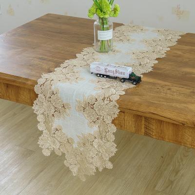 China Hot Sale Flower Luxury Wedding Party Lace Polyester Table Runner Bed Flag TV Stand Cabinet Decorative Embroidered Canvas Cover for sale