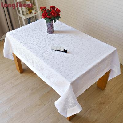 China 100% Waterproof White Polyester Hot Selling Hotel Restaurant Longshow Jacquard Fabric Tablecloth for sale