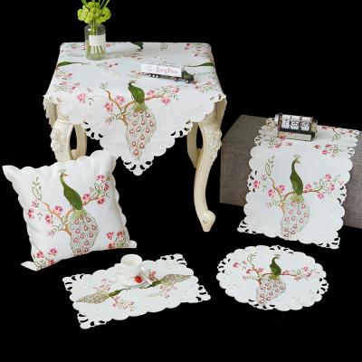 China LongShow Green Peacock High Quality Environmental Protection Embroideried Hole Technology Tablecloth Bleaching Set for sale