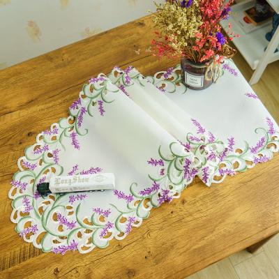 China Fashion Hot Sale Embroidered Purple Lavender Mauve Handmade Cutwork Table Runner Decorate Coffee Table for sale