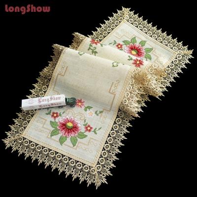 China South American popular dobby embroidery lace table runner table cloth with flower pattern for sale