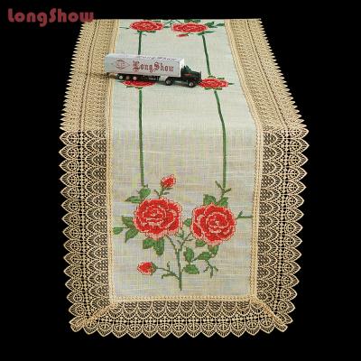 China Dobby Customize Size Flower Pattern Lace Table Runner Embroidery Dining Table Runner Privilege American Mexico for sale