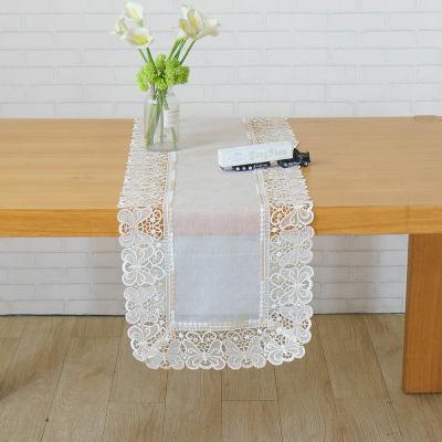 China Embroidered Embroidered Runner/Printing/New Jacquard/Crochet/Cut/Butterfly Lace Trim Ribbon Gauze Table Runner White Organza Macrame Factory for sale