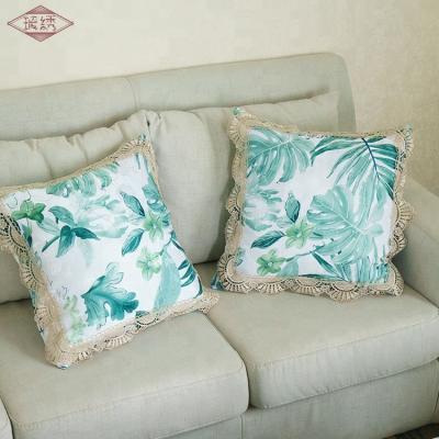 China Green Decorative Jacquard Design Car Seat Pillow Lace Square Cushion Cover 45x45 for sale