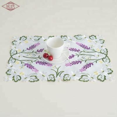 China LongShow Lavender Design Disposable Satin Place Mat Purple Handmade Work Embroidered Tablecloth for sale