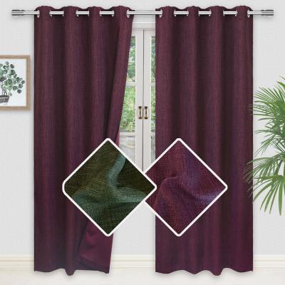 China Dark Red Dark Green Blackout LongShow Polyester Linen Fabric Blackout Curtain Window Living Room Curtain for sale