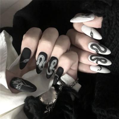 China Super Quality Design Products Custom Black And White Snake Pattern Fake Nails With Decoration for sale