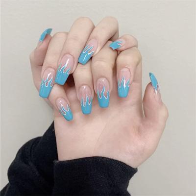 China Design artificial nails press on nail427-Blue flame nail tip stickers24Piece nail stickers press on nails for sale