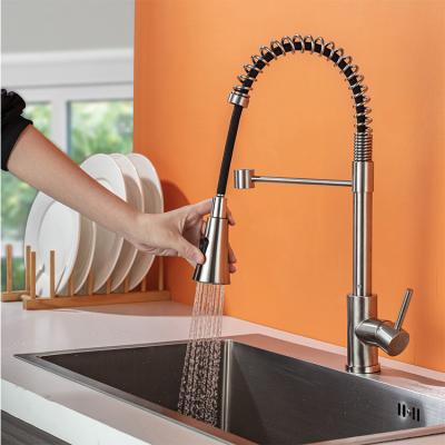 China Pull Out Spray 304 Stainless Steel Water Faucet With Single Lever Sprayer Pull Out Kitchen Faucet for sale