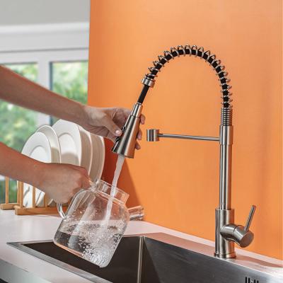 China Pull Out Spray Stainless Steel Kitchen Faucets With Single Handle Pull Down Sprayer Spring Kitchen Sink Faucet for sale