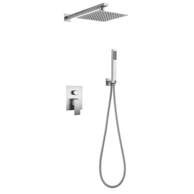 China In The Wall Shower Set Luxury Hotel In The Wall Mounted Rainfall Shower Set Black Stainless Steel Bathroom Shower Set for sale