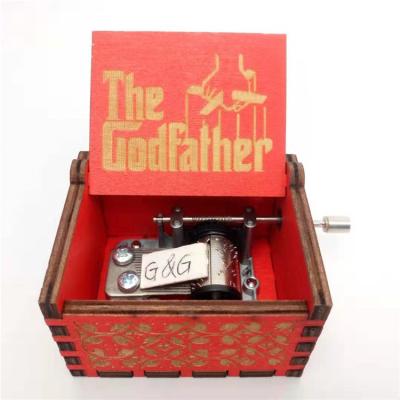 China Make Music Mini Hand Crank Music Box Wooden Colorful The Godfather for sale