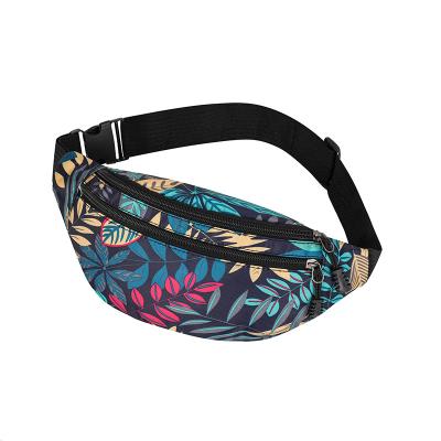 China Latest Fashion High Grade Tropical Palm Unisex Fanny Leaves Prints Design Oxford Cloth Waist Bag For Women for sale