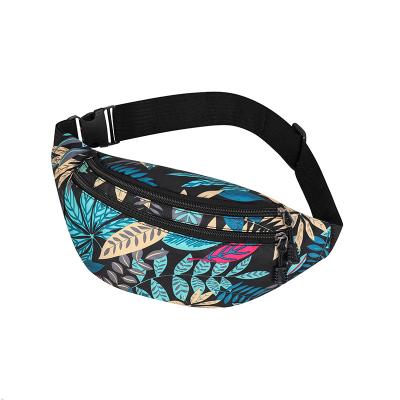 China Latest Fashion Promotion Price Tropical Palm Leaves Prints Design Oxford Cloth Waist Bag For Women for sale