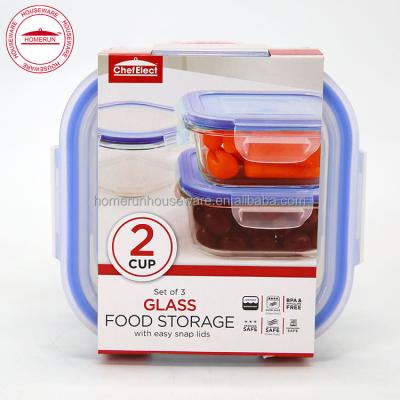 China Borosolicate 3 Pack 2 Cup Glass Food Storage Container Set, With Lids for sale