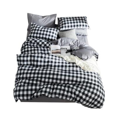 China Wholesale Nondisposable Comfortable Black And White Gray Plaid Cotton Printing 3pcs Set Comforter Sets Bedding for sale