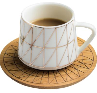 China Sustainable Ceramic Coffee Mug With Bamboo Dish Concentrated Coffee Mug Mini Mug Gift Box for sale