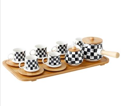 China Viable Creative Ceramic Coffee and Dish Set Marble Pattern Afternoon Tea Coffee Cup Pot Sugar Pot Tray Combination for sale