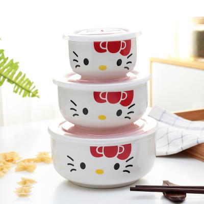 China Wholesale Viable Fine White Porcelain Airtight Leakproof 3pcs Serving Dishware Ceramic Bowl Set for sale