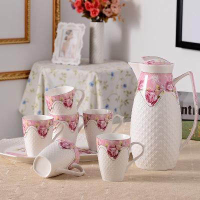 China Hot Selling Cheap Ceramic Custom Water Pitcher Chinese Cupping Cup And Saucer Sets for sale