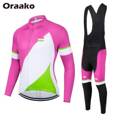 China Breathable Custom Sports Womens Long Sleeve Cycling Clothes Jersey Padded Bib Set Long Clothing Cycling Set for sale