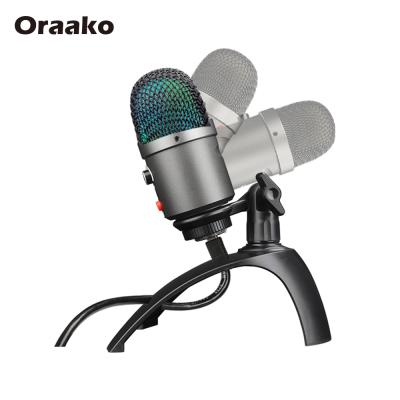 China USB Microphone USB Gaming Mic Professional Stereo Studio RGB Condenser Microphone with Volume Control for sale