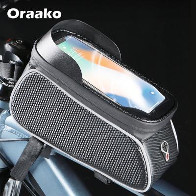 China Front Top Tube Handlebar Bag Waterproof Cycling Phone Holder Recycling Case 6.5 Inch Bicycle Travel Bag for sale