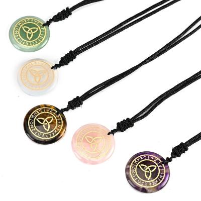 China Foreign Trade High Quality Crystal Carving Necklace Disc Natural Rune Lettering Pendant Can Be Customized for sale